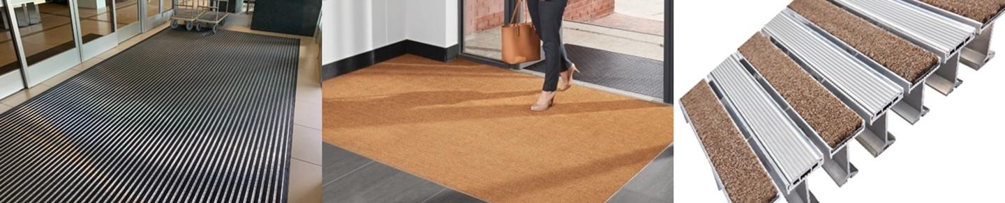 Recessed entry mat and floor grate system with aluminum rails and textile inserts for high-traffic commercial entrances category banner