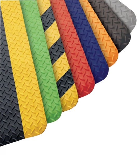 WORKERS DELIGHT DIAMOND DECK PLATE ANTI-FATIGUE MAT WITH COLORED BORDERS