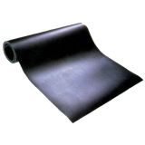 Roll of black commercial neoprene sheet rubber partly unrolled to show smooth surface