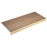 Light duty vinyl stair tread with flat rib surface and extra long square nose wrapping the front edge of a plank step