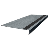 Diamond design rubber stair tread with inlaid safety yellow abrasive insert