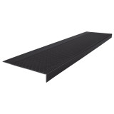 Black rubber outdoor stair tread with raised diamond surface, smooth back border, and square nose