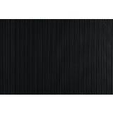 Black corrugated vinyl floor runner with angular lengthwise ribs unrolled down a warehouse aisle
