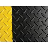 Diamond plate vinyl switchboard matting with black surface and yellow safety border