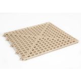 Pool-blue Dri-Dek interlocking vinyl floor tiles with a knobby self-draining surface
