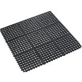Interlocking rubber horse trailer mat with drainage holes for traction and trailer floor protection.