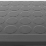 Low profile raised disc pattern rubber stair tread with square nose, shown in gray