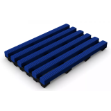 Roll of Heronrib vinyl duckboard matting in gray on a wet changing-room floor