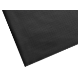 Black Protect vinyl floor runner matting with pebble texture laid along a warehouse stock-room aisle