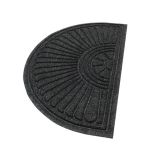 Half-circle Waterhog entrance mat with a curved half-oval end and bi-level herringbone face at a commercial lobby door