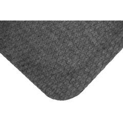 Fabric-top cushioned anti-fatigue kitchen mat in a neutral color at a prep counter