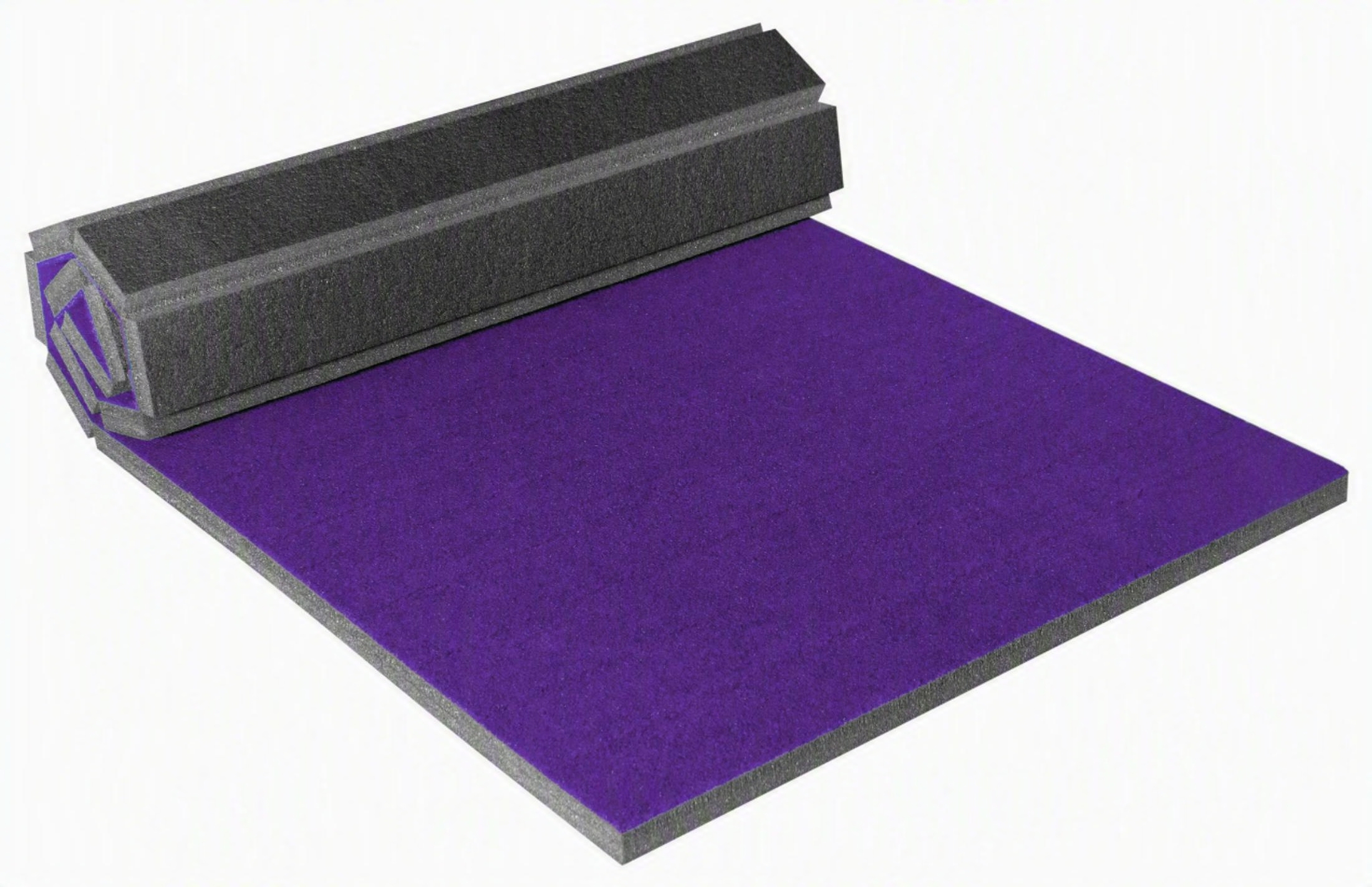 Roll-out carpet bonded foam cheerleading mat with colored carpet surface and foam core